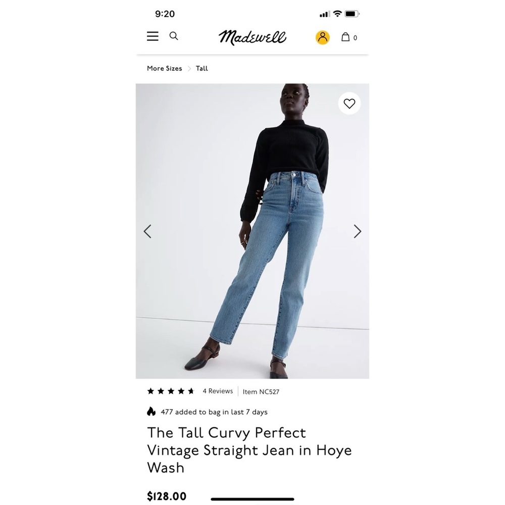 NWT Madewell Tall Curvy Perfect Vintage Straight Jean
